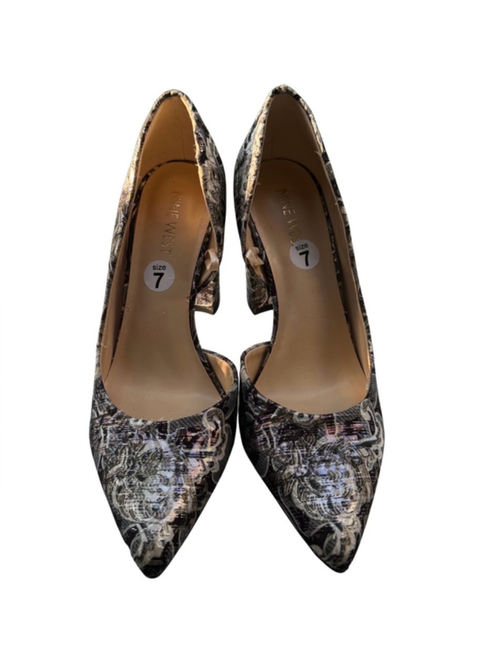 Nine West Soho9x9 Silver Floral Pumps Size 7